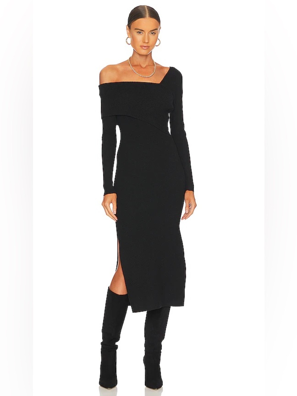 Line & Dot Revolve Sylvie Midi Sweater Dress Size S Black Knit Quiet Luxury